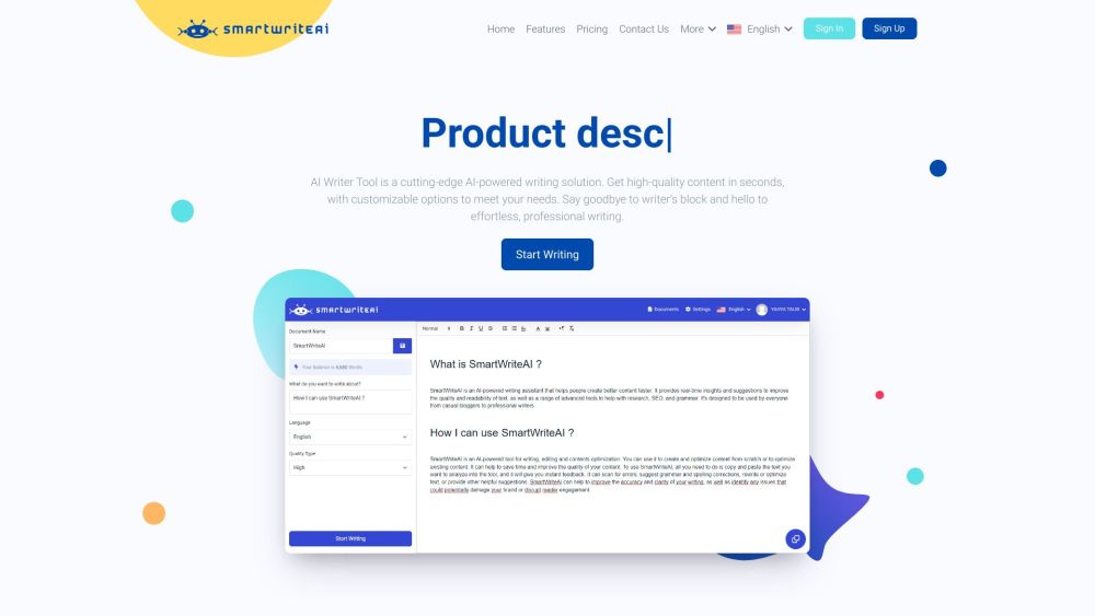 SmartWriteAI Website screenshot