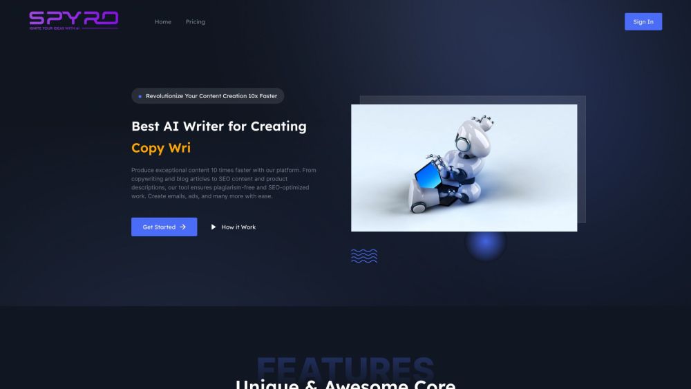 Spyro - Best AI Writer Tools Website screenshot