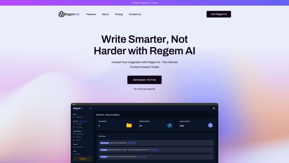 Regem AI Platform Website screenshot