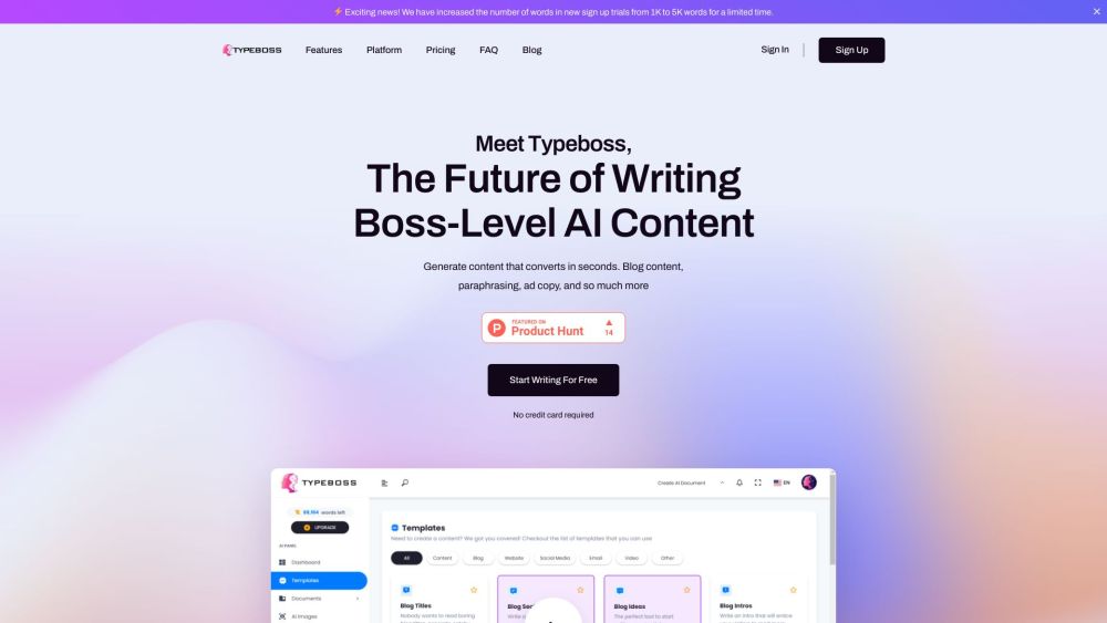 Typeboss | Boss-Level Writing Game Website screenshot