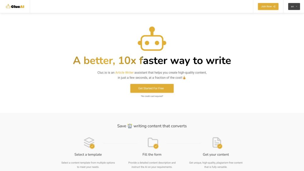 Cluc.io: Professional AI Content Writing Platform Website screenshot