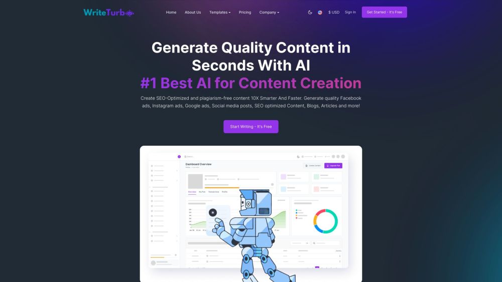 WriteTurbo - Best AI Copywriter and Content Generator Website screenshot