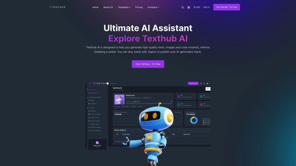Texthub AI Website screenshot
