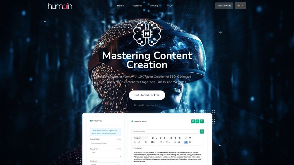 Humai.in - Best AI Content & Image Generator Website screenshot