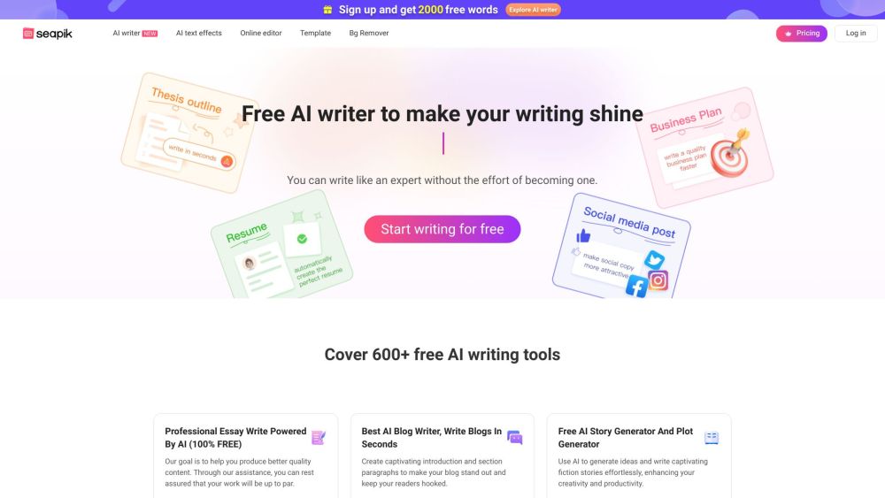 Seapik AI Writer Website screenshot