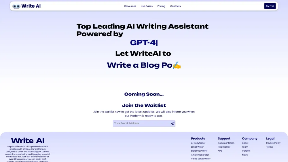 WriteAI.me Website screenshot