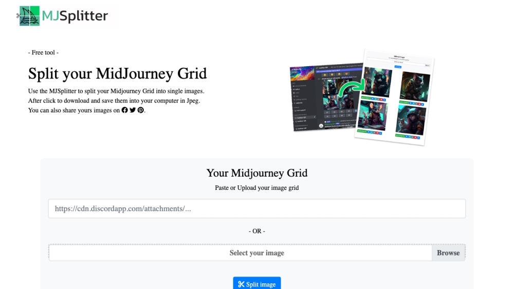 Midjourney Grid Splitter Website screenshot