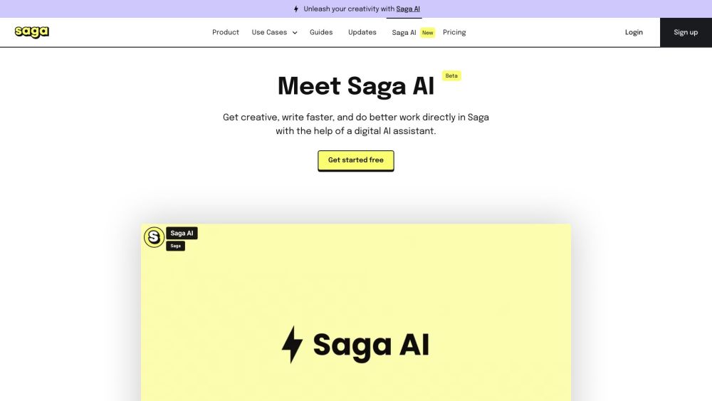 Saga - AI Workspace for your Notes, Docs, and Tasks Website screenshot