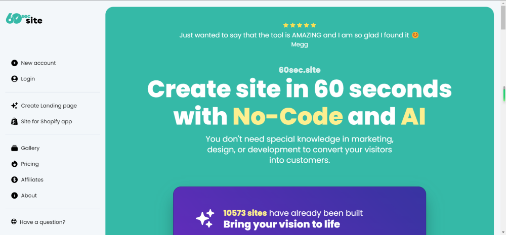 60sec.site Website screenshot