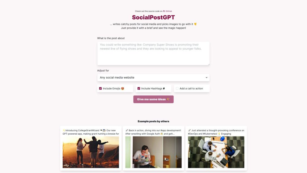 SocialPostGPT Website screenshot