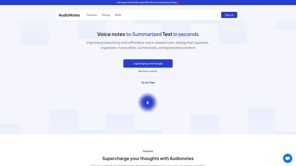 AudioNotes Website screenshot