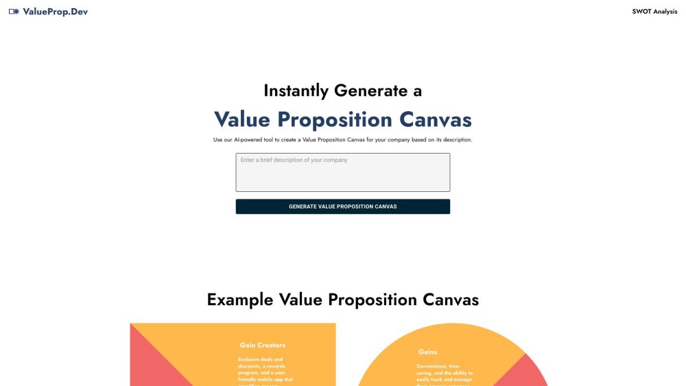 AI Value Proposition Canvas Generator Website screenshot