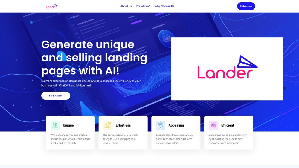 Lander - Landing Page AI Generator Website screenshot