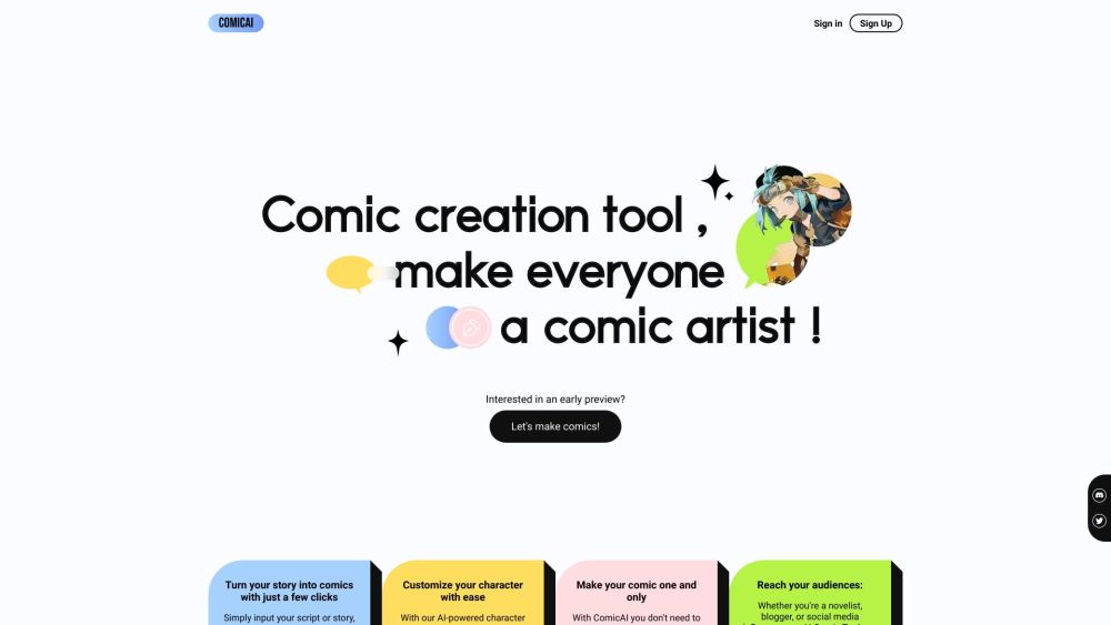 Comicai Website screenshot