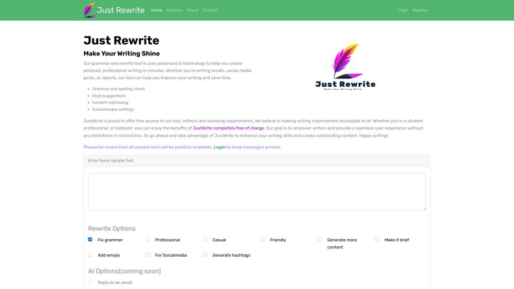 Just Rewrite Website screenshot