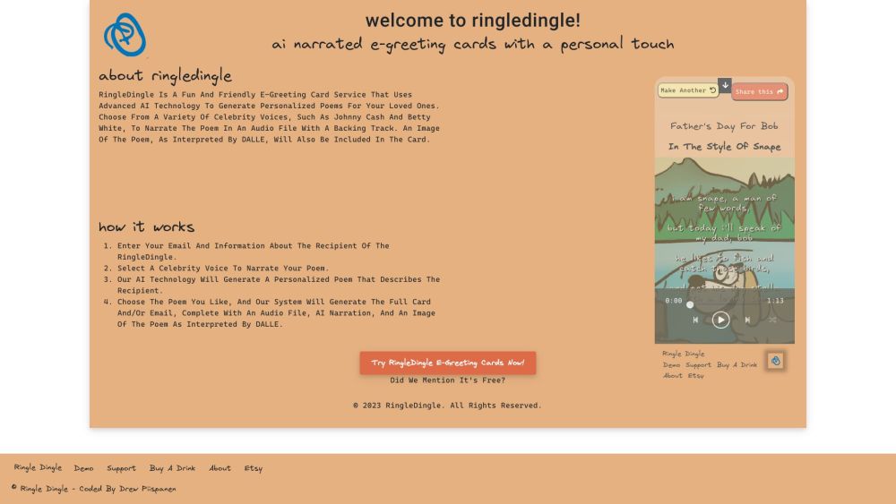 RingleDingle Home Website screenshot