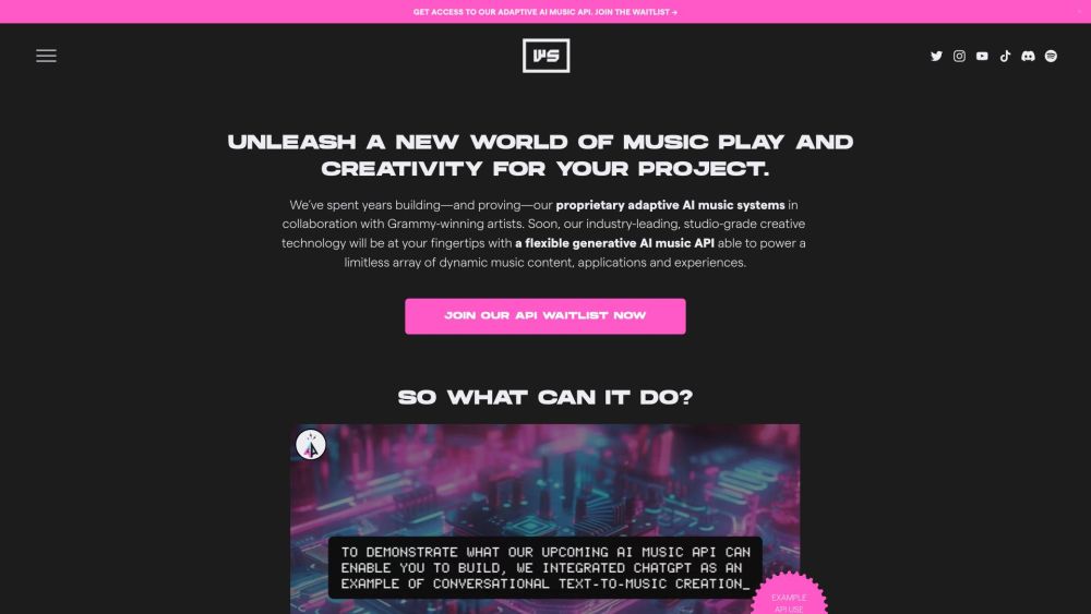 WarpSound Website screenshot