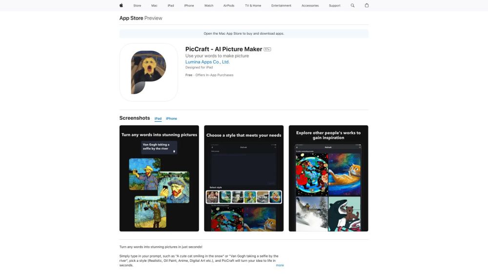 PicCraft Website screenshot