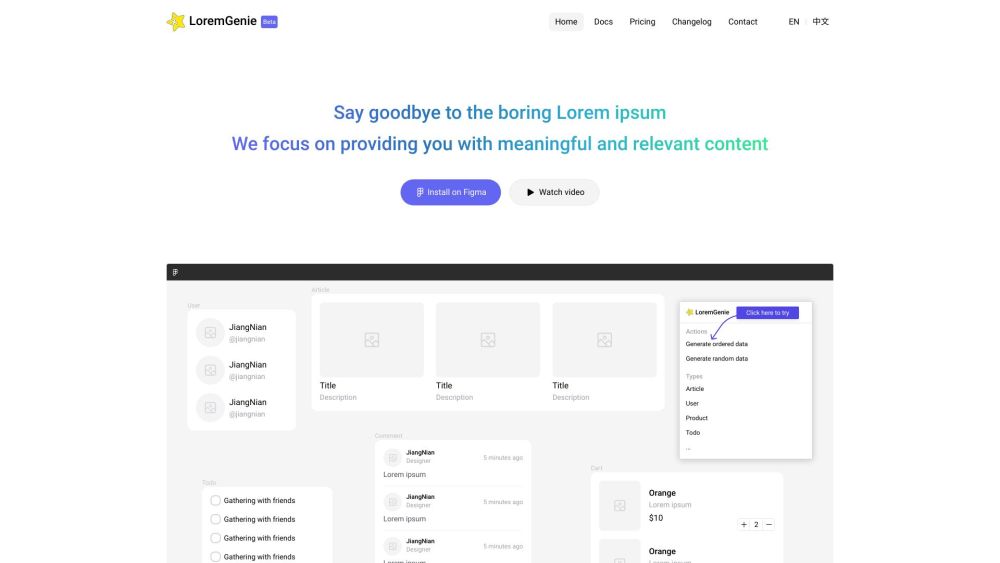 LoremGenie for Figma Website screenshot