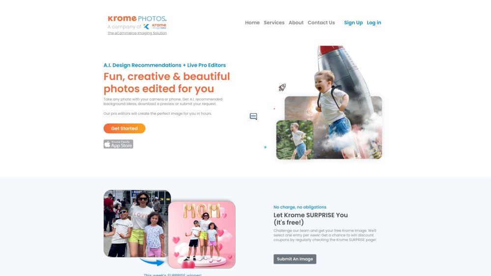 Krome Photos: Ecommerce & Family Photo Editing Services Website screenshot