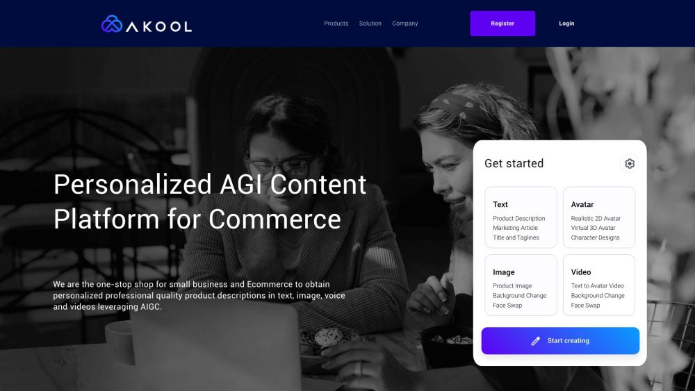 Akool AGI Content Platform Website screenshot