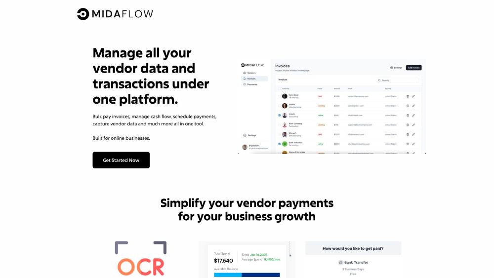 MidaFlow Website screenshot