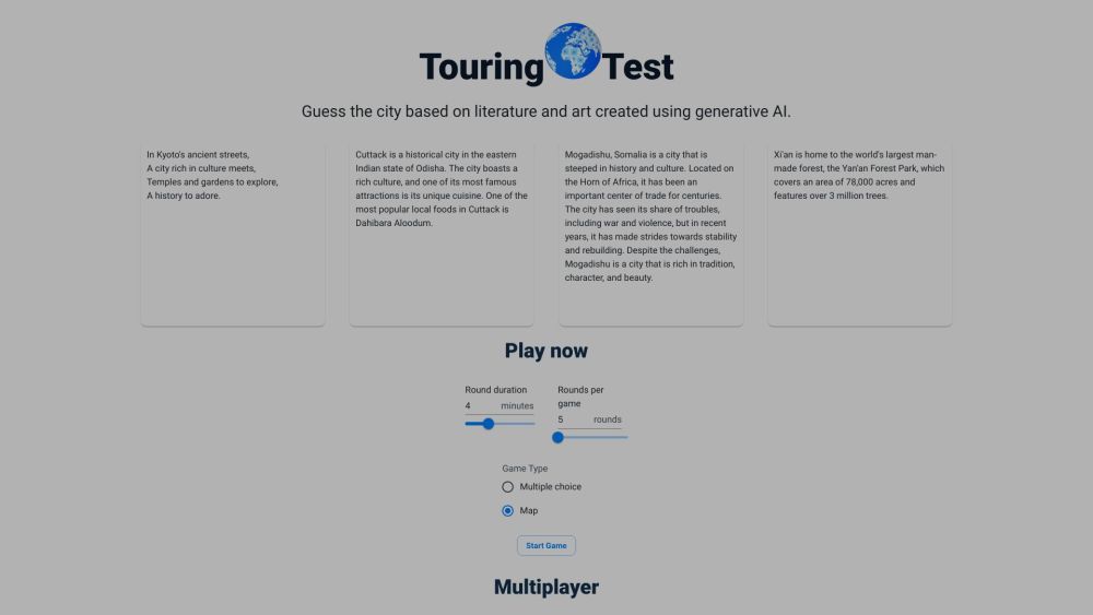 Touring Test Website screenshot