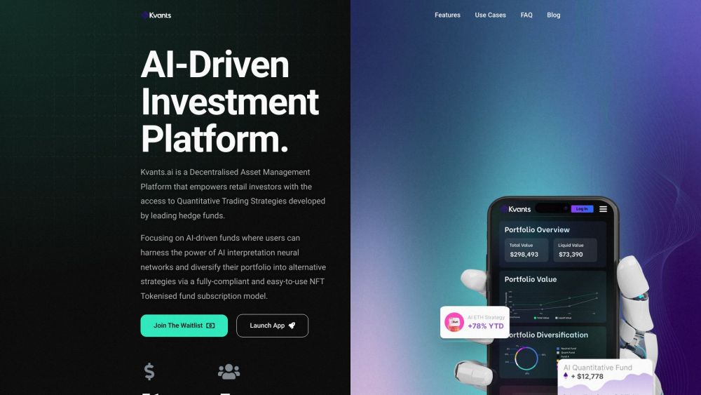 Kvants.AI - Decentralized Asset Management Platform Website screenshot