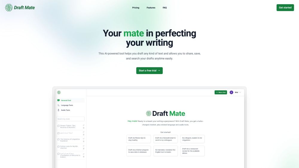 DraftMate Website screenshot