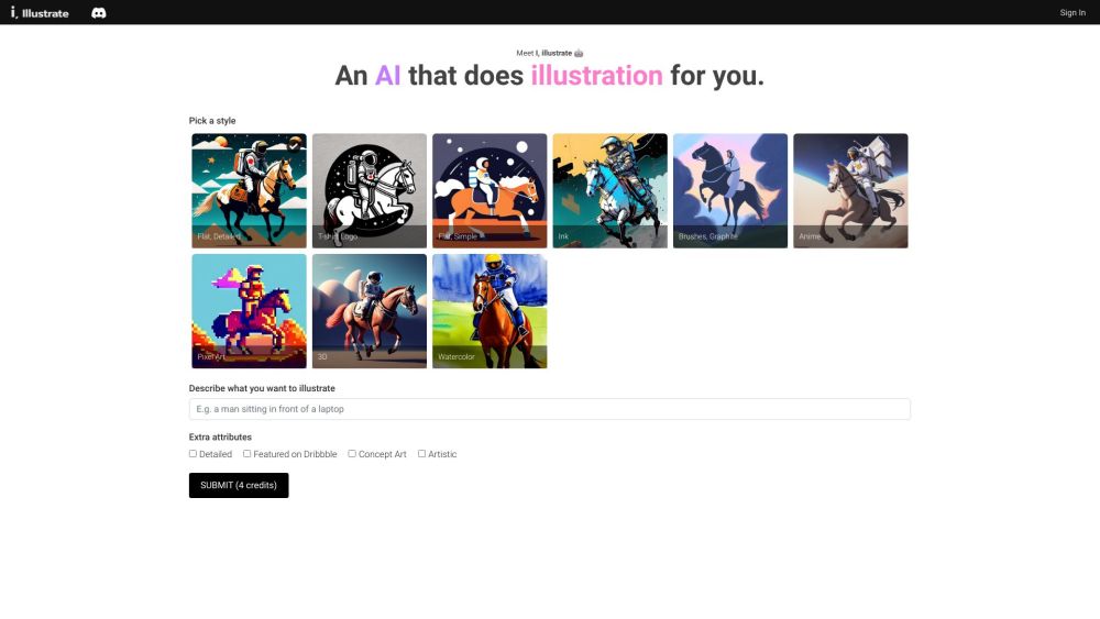 AI Illustration Generator Website screenshot