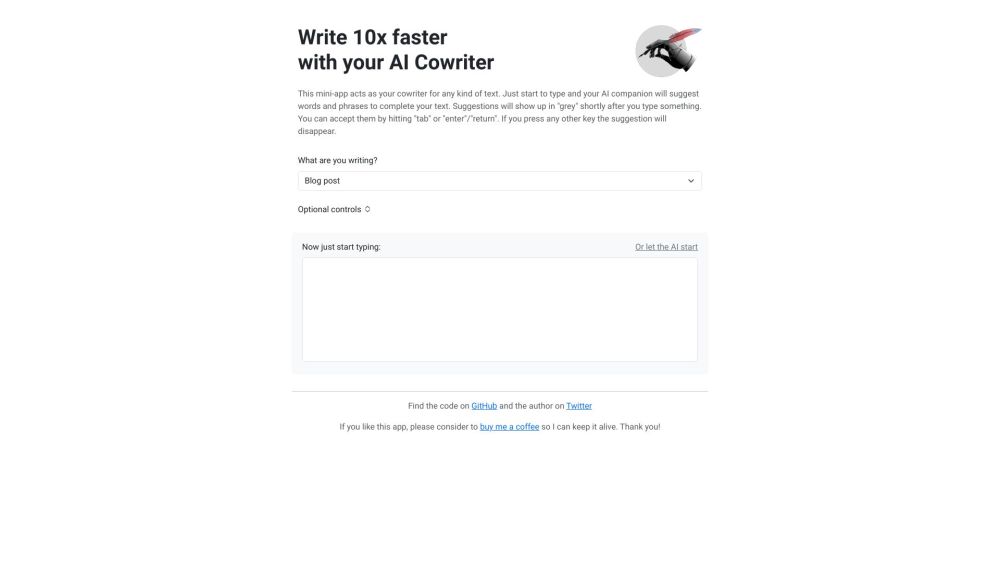 AI Cowriter Website screenshot