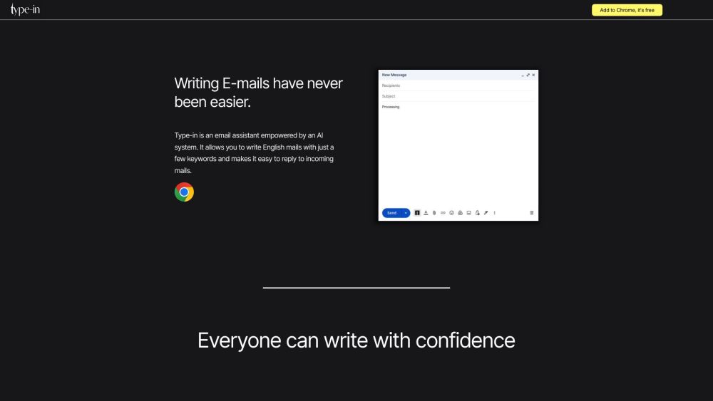 Type-in write emails in Seconds!! Website screenshot