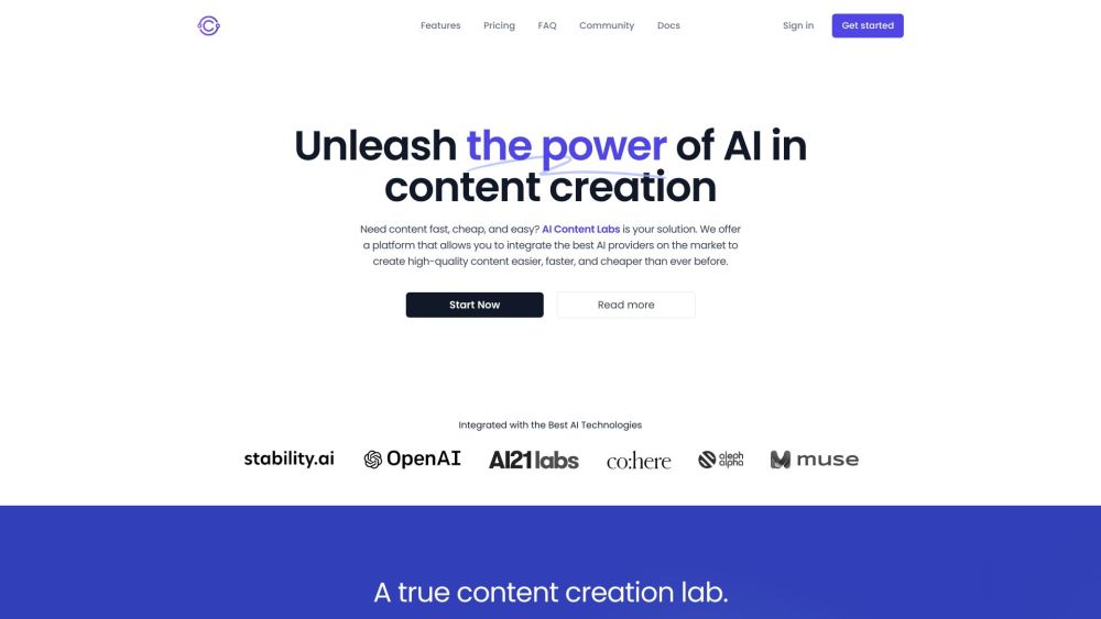 AI Content Labs Website screenshot