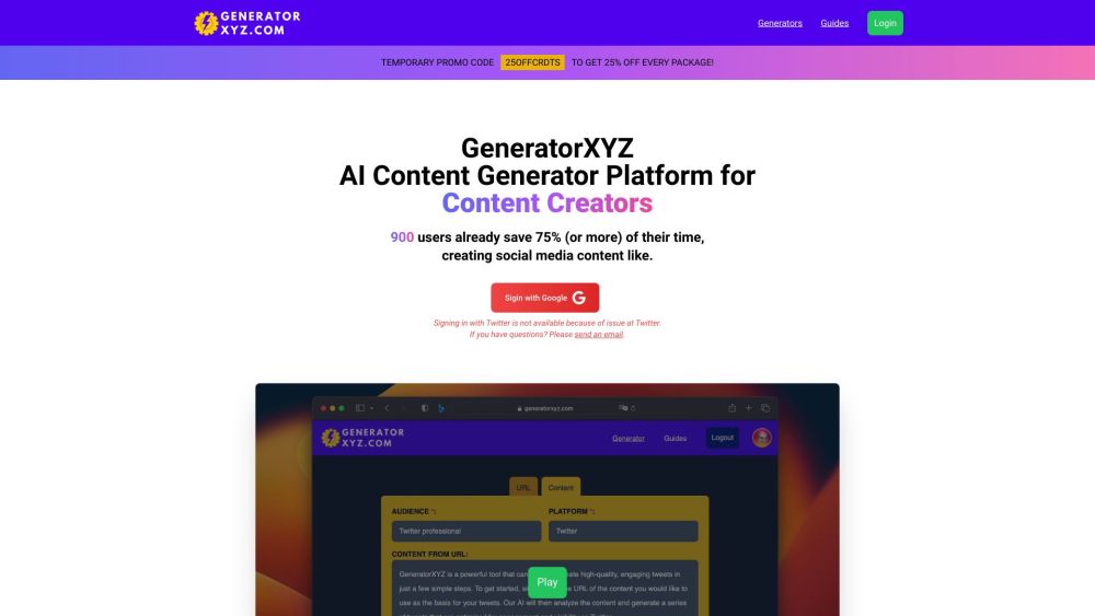 GeneratorXYZ Website screenshot