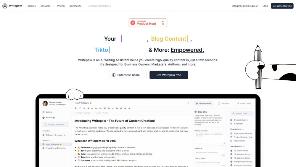 Writepaw Website screenshot