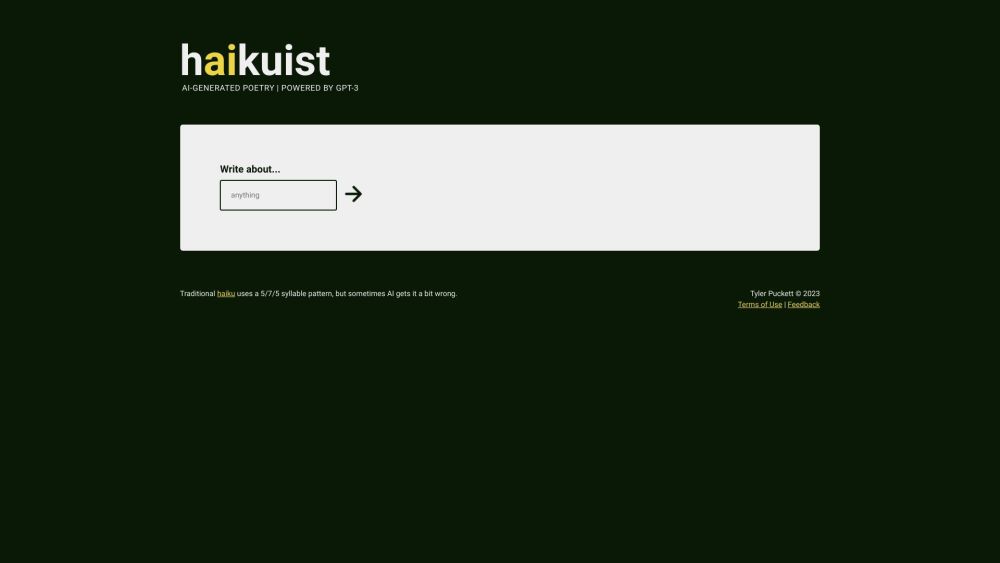 Haikuist | AI-Generated Poetry Powered by GPT-3 Website screenshot