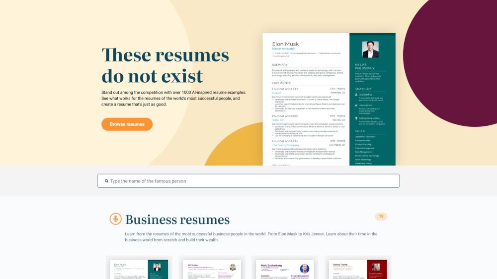 This Resume Does Not Exist Website screenshot