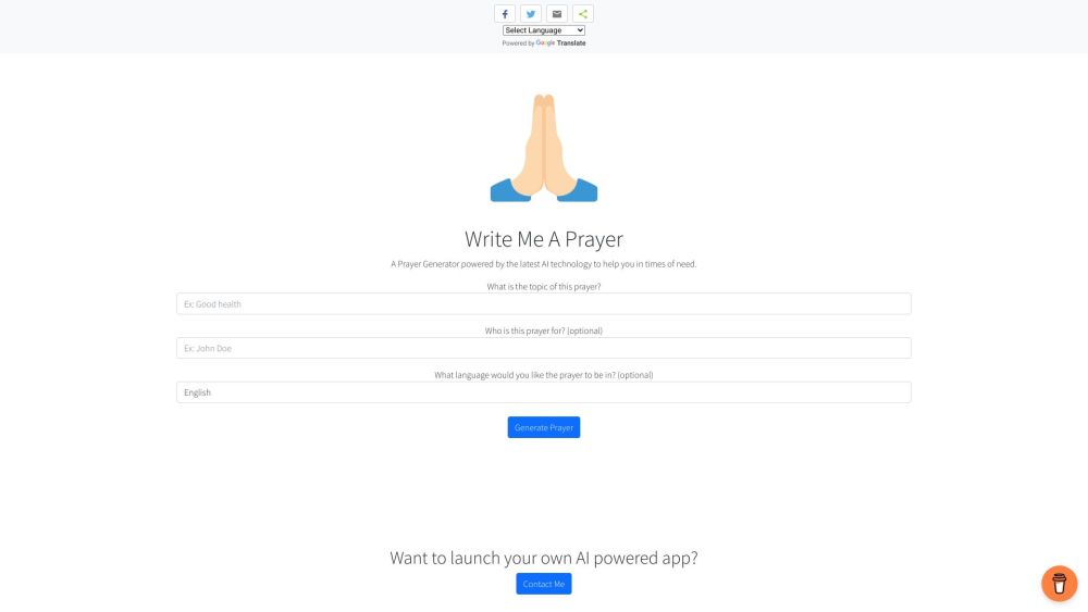 Write Me A Prayer - An AI Powered Prayer Generator Website screenshot