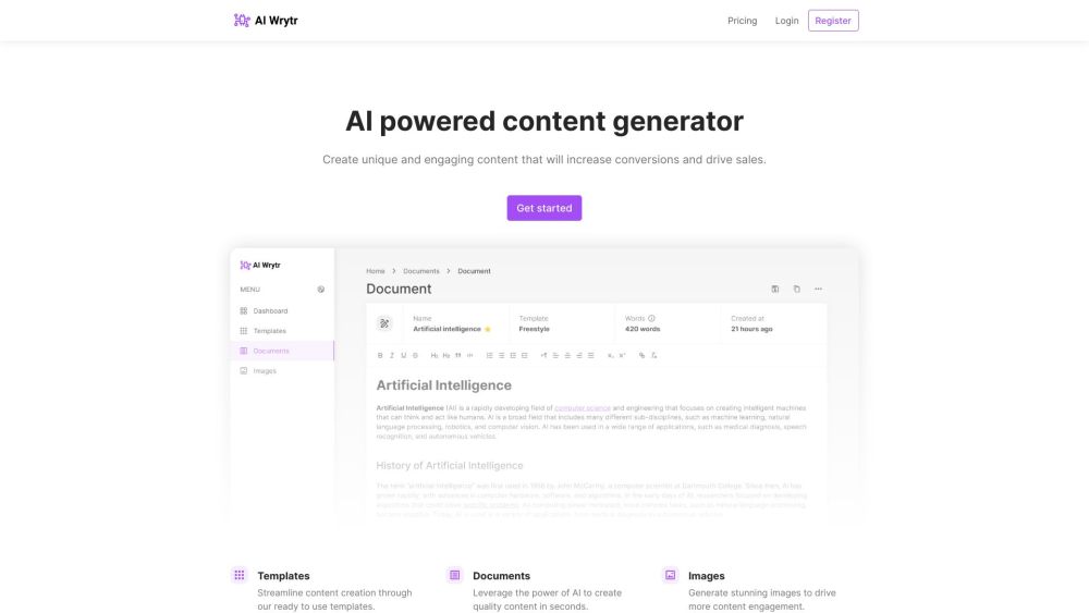 AI Wrytr Powered By Amraks Technologies Website screenshot