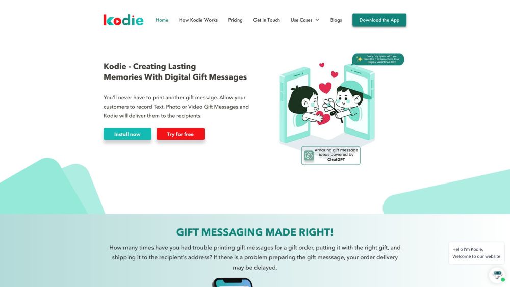 Kodie Website screenshot