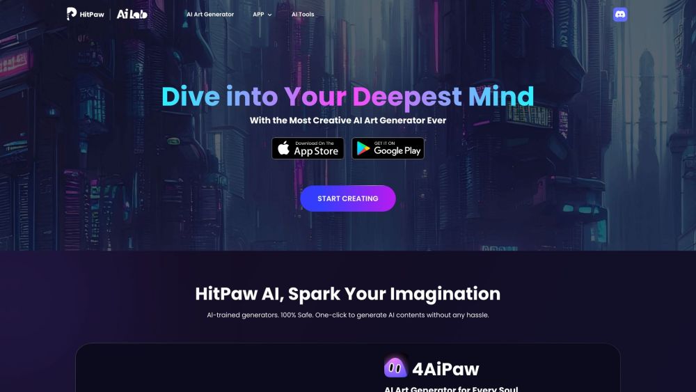 HitPaw AI Art Generator Website screenshot