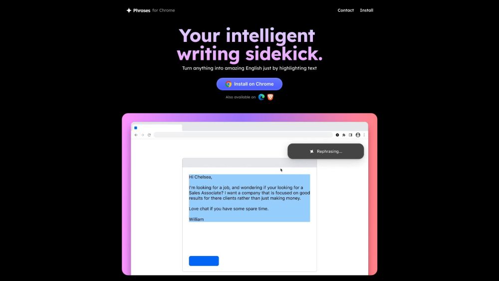 Phrases - Your intelligent writing sidekick Website screenshot