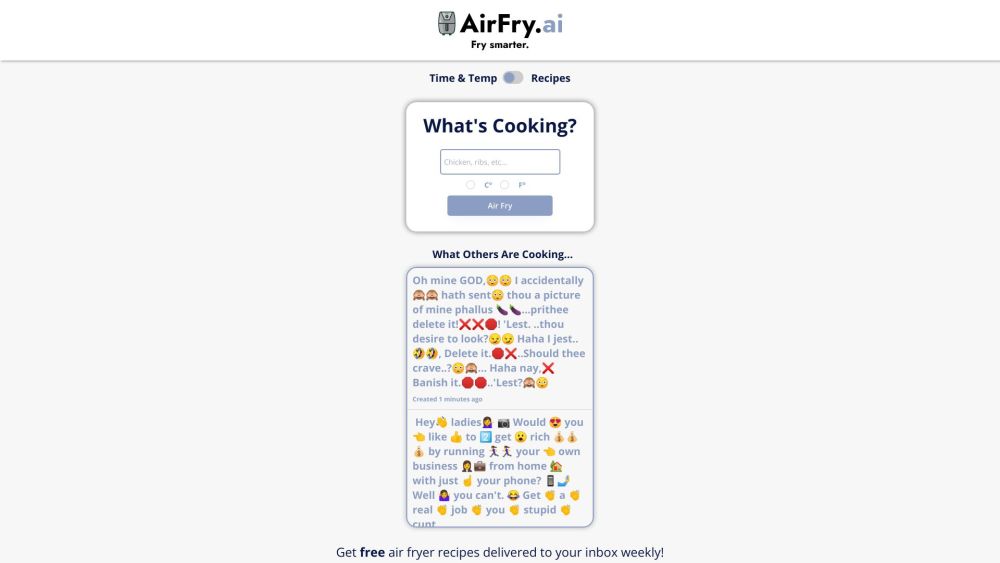 Air Fry AI Website screenshot