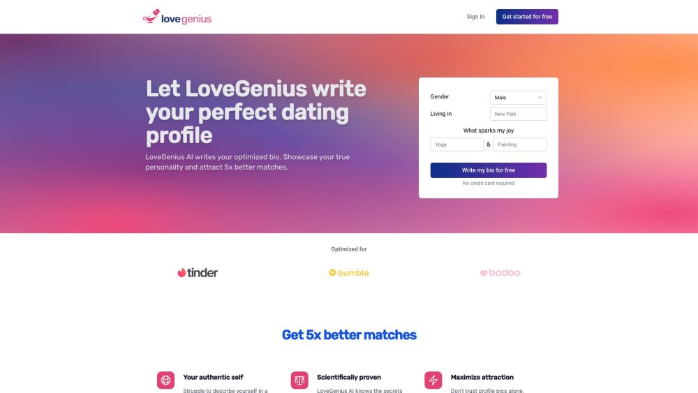 LoveGenius Website screenshot