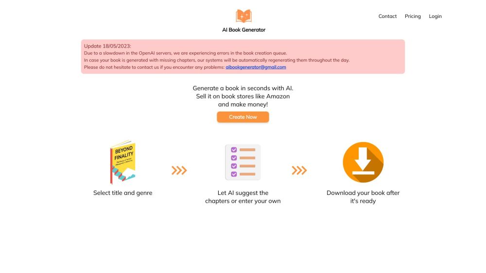 AI Book Generator Website screenshot