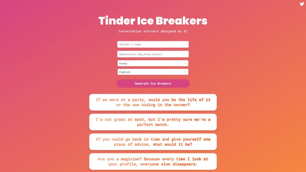 Tinder Ice Breakers AI Website screenshot