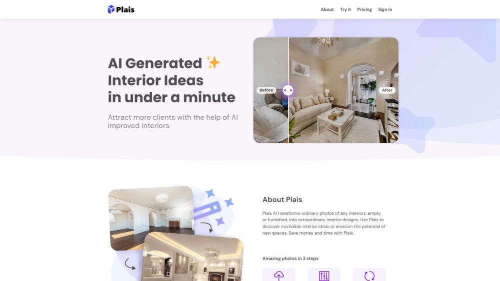 Plais | AI Enhanced Interiors Website screenshot