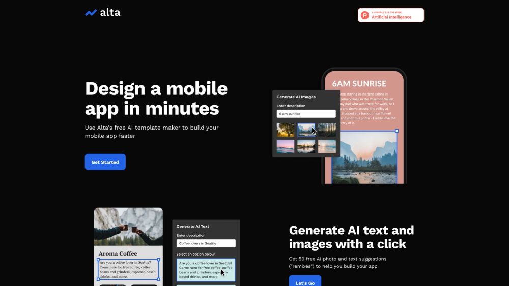 Alta - Build AI Powered Applications Website screenshot