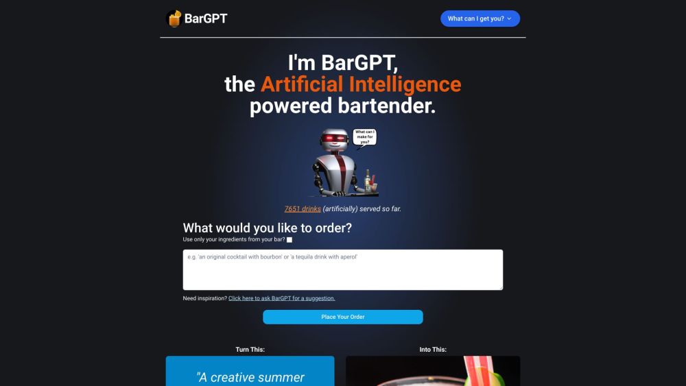 BarGPT Website screenshot