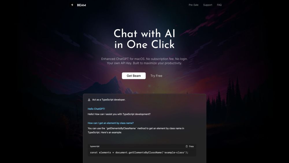 Beam - Efficient ChatGPT UI for macOS Website screenshot